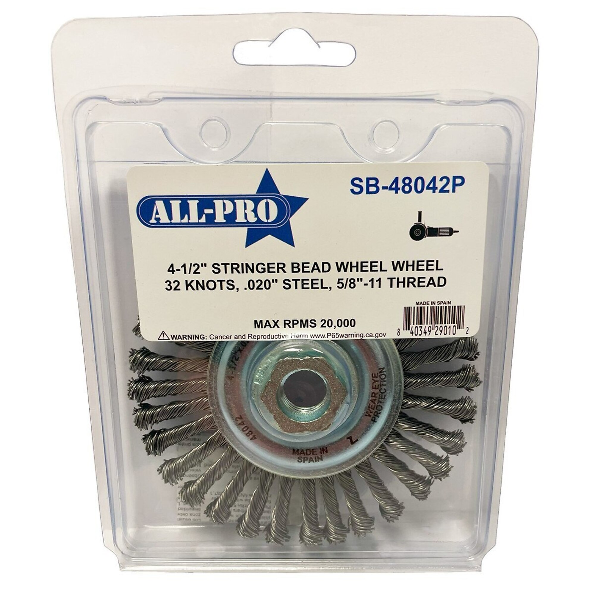 AllPro, Stringer Bead Wheel, 4.5in., Wheel Diameter 4.5 in, Arbor Size 5/8 Wheels (qty.) 1 Model# ALPSB48042P
